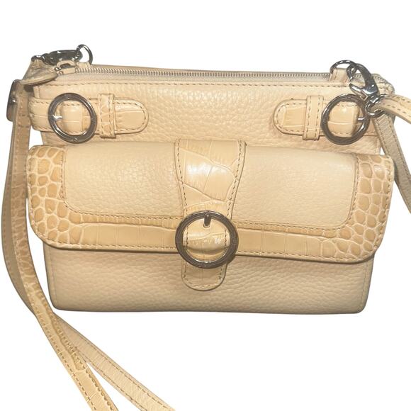Brighton ALM Lutece Organizer Leather Croc Embossed Crossbody Purse Beige/Cream - Picture 14 of 14